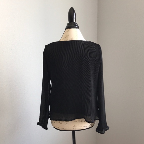 Zara Ribbed Long Sleeve Black Chiffon Blouse - Picture 3 of 8